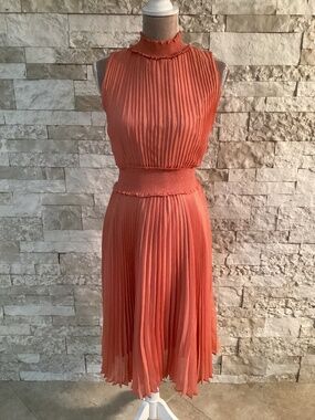Nanette Lepore Smocked and Pleated Sleeveless Midi Dress